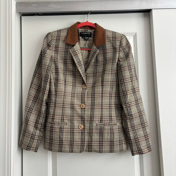 Liz Claiborne Jackets & Blazers - Vintage Liz Claiborne Classic Wool Plaid Tweed Suede Collar Jacket 4 Academic